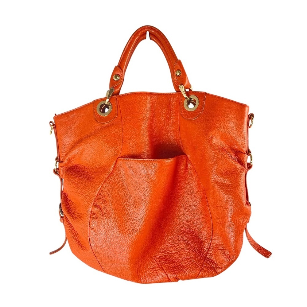 KENAR Pebbled Grained Leather Tote Satchel bag Double Handle -NO STRAP- Orange